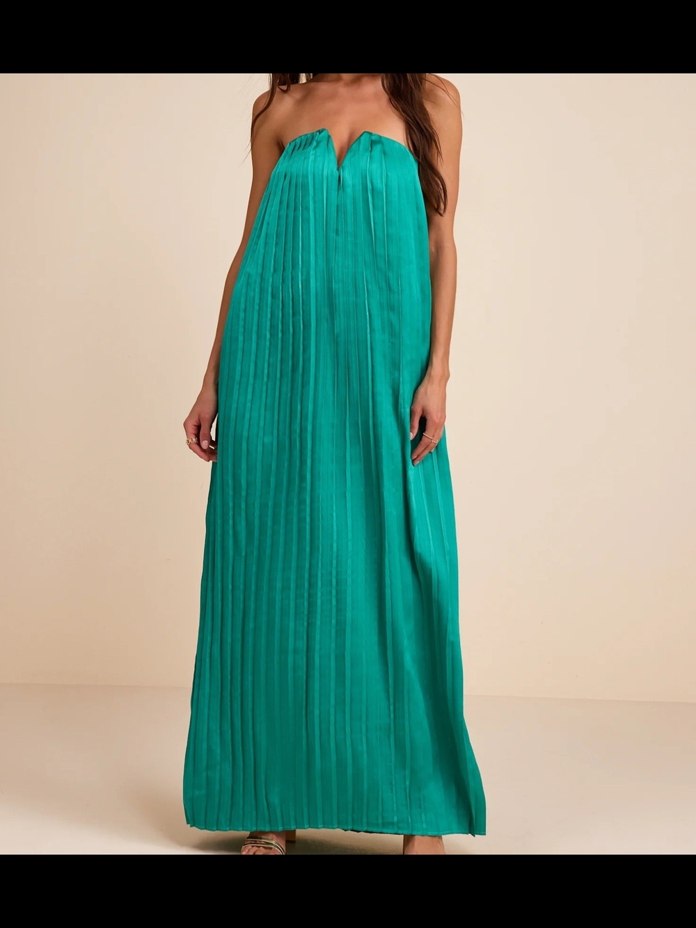 Lulu's Teal Strapless Pleated Maxi Dress